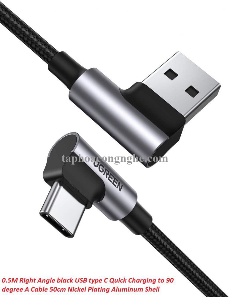 Ugreen 20855 0.5M 2 đầu bẻ góc 90 độ cáp usb type C ra A mạ Nickel đầu bọc nhôm chống nhiễu US176 30020855